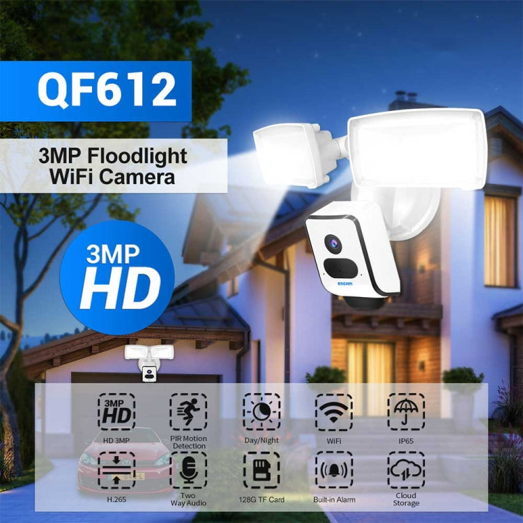 ESCAM QF612 3MP WiFi IP Camera & Floodlight, Support Night Vision / PIR Detection, QF612 ESCAM QF612 3MP WiFi IP Camera & Floodlight, Support Night Vision / PIR Detection, QF612